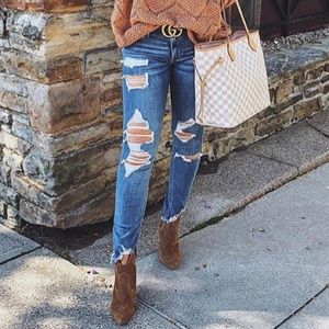 Express destroyed raw hem jeans